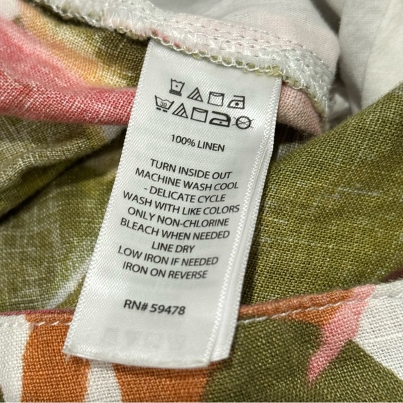 Tahari 100% Linen Pants Sz M Tropical Abstract Pull On Elastic Waist High Rise - Picture 8 of 8